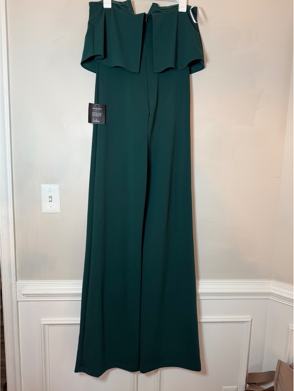 Lulus NWT Women's Emerald Green Strapless Wide-Leg Jumpsuit, Size Large - Picture 5 of 8